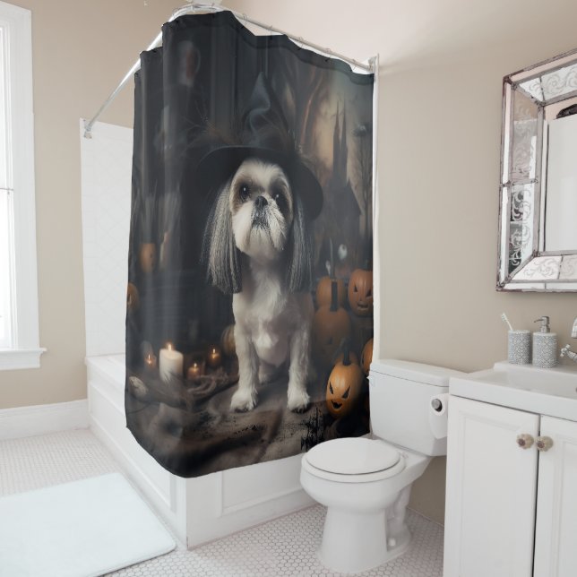 Shih Tzu Pumpkins Halloween Beängstigend Duschvorhang (Beispiel)