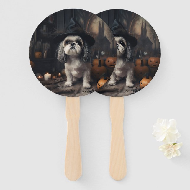 Shih Tzu Pumpkins Halloween Beängstigend Fächer (Vorne und Hinten)