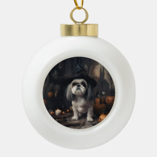 Shih Tzu Pumpkins Halloween Beängstigend Keramik Kugel-Ornament