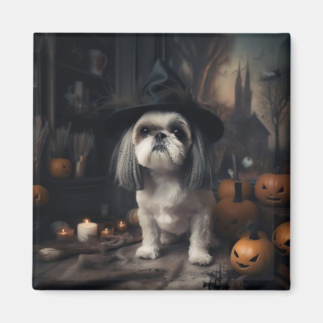 Shih Tzu Pumpkins Halloween Beängstigend Magnet (Vorne)