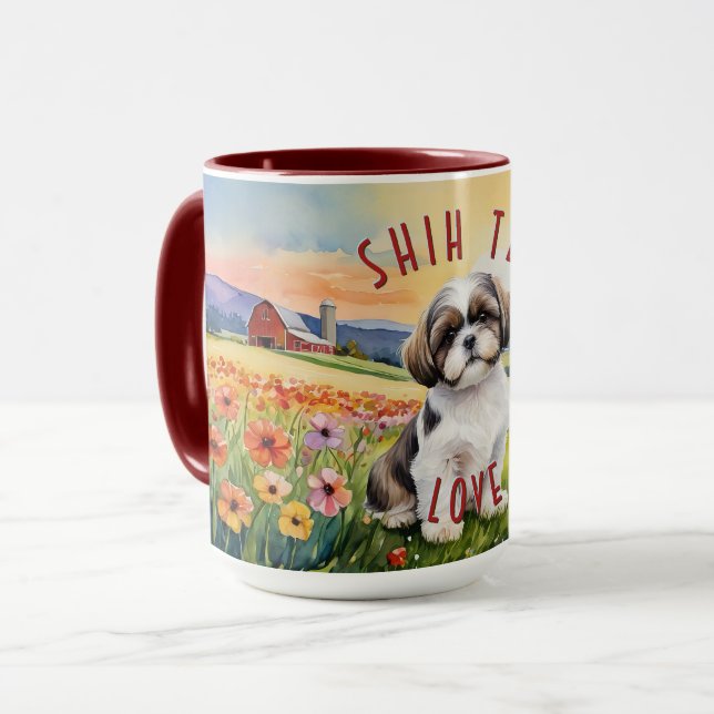 Shih Tzu Puppy Blume Field Combo Tasse (Vorderseite Links)