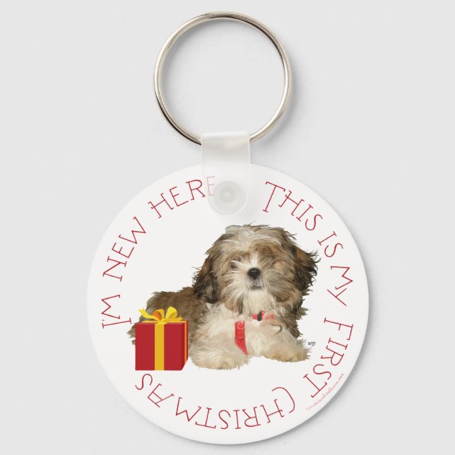 Shih Tzu Puppy First Christmas Schlüsselanhänger (Vorderseite)