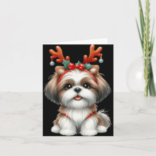 Shih Tzu Reindeer Weihnachtsmannmütze Xmas Lights Karte