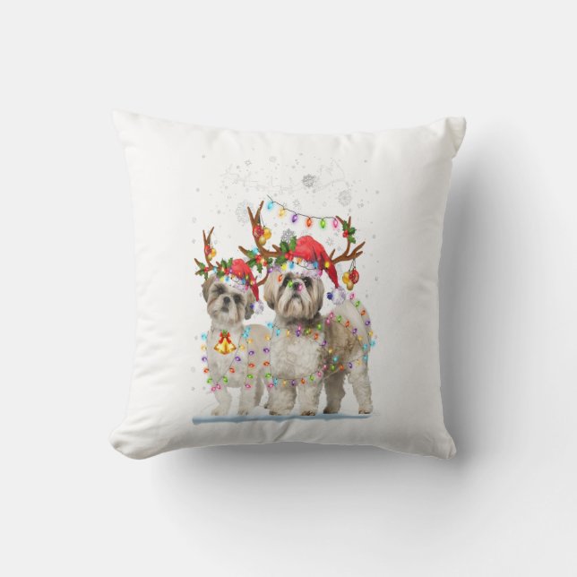 Shih Tzu Reindeer Xmas Light Christmas Gift Kissen (Vorderseite)
