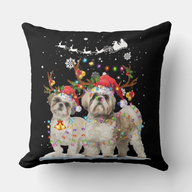 Shih Tzu Reindeer Xmas Weihnachtsschmuck Kissen (Vorderseite)