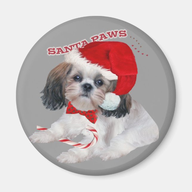 Shih Tzu Santa Paws Geschenke Magnet (Vorne)