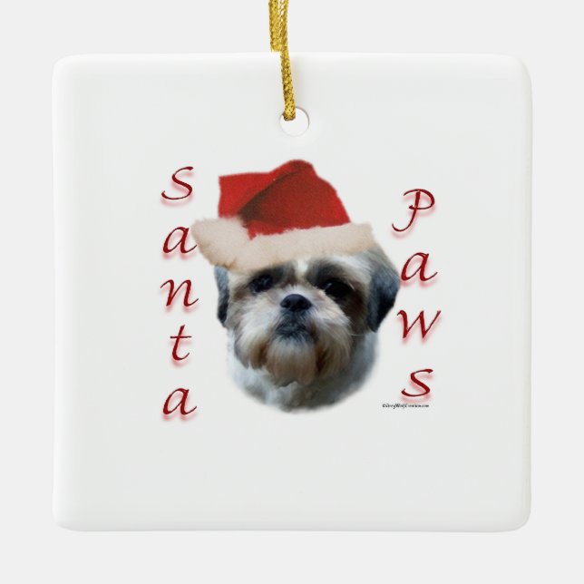 Shih Tzu Santa Paws Keramikornament (Vorderseite)