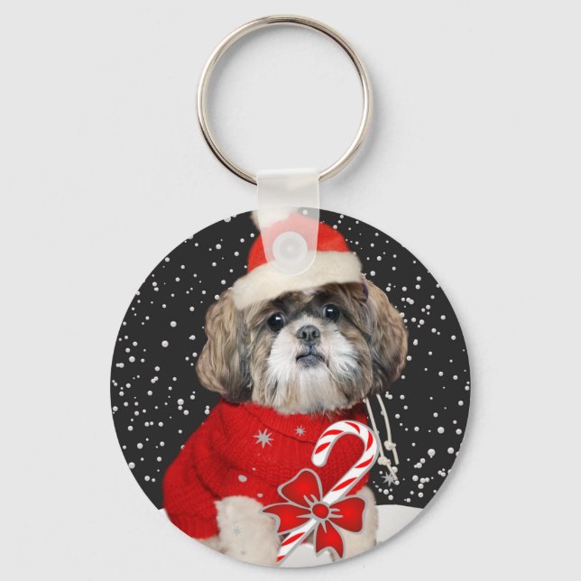 Shih Tzu Santa Season Greetings Schlüsselanhänger (Vorderseite)