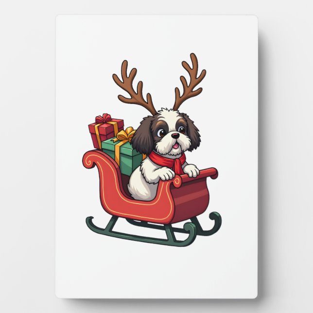 Shih Tzu Santas Schlittenfahrt Fotoplatte (Vorderseite)
