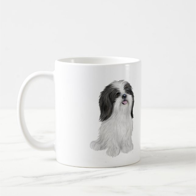 Shih Tzu - schwarz und weiß (von JF) Kaffeetasse (Links)
