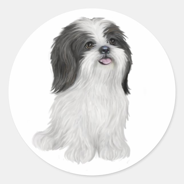 Shih Tzu - schwarz und weiß (von JF) Runder Aufkleber (Vorderseite)