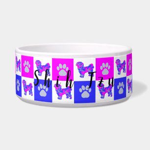 Shih Tzu Silhouette Dog & Paw Hot Pink & Blue Napf