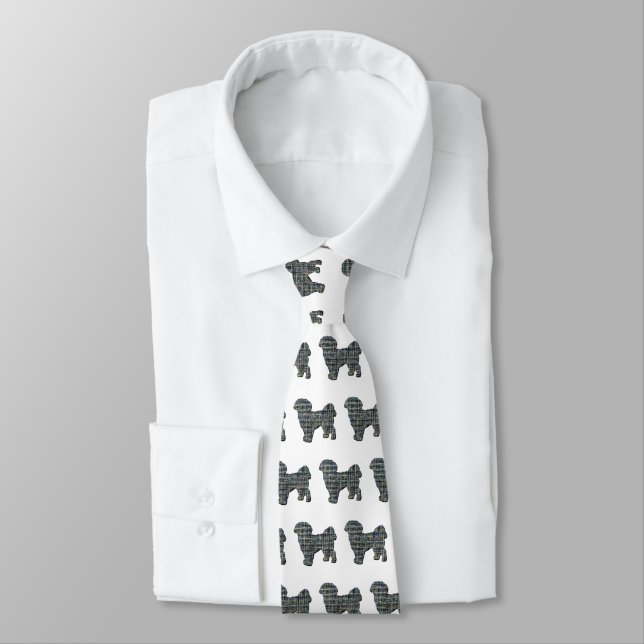 Shih Tzu Silhouette Hund Gelb & Schwarz Gitter Wei Krawatte (Gebunden)