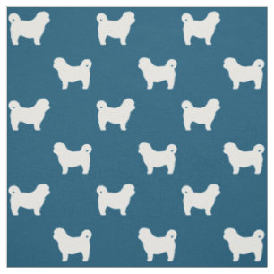 Shih Tzu Silhouetten Blau-Weißes Muster Stoff