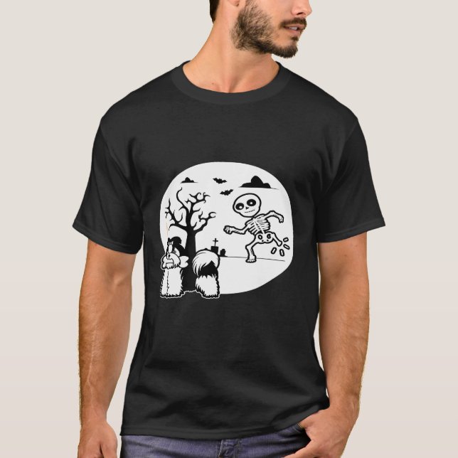 Shih Tzu Skeleton Bone Halloween Kostümhundbesitze T-Shirt (Vorderseite)