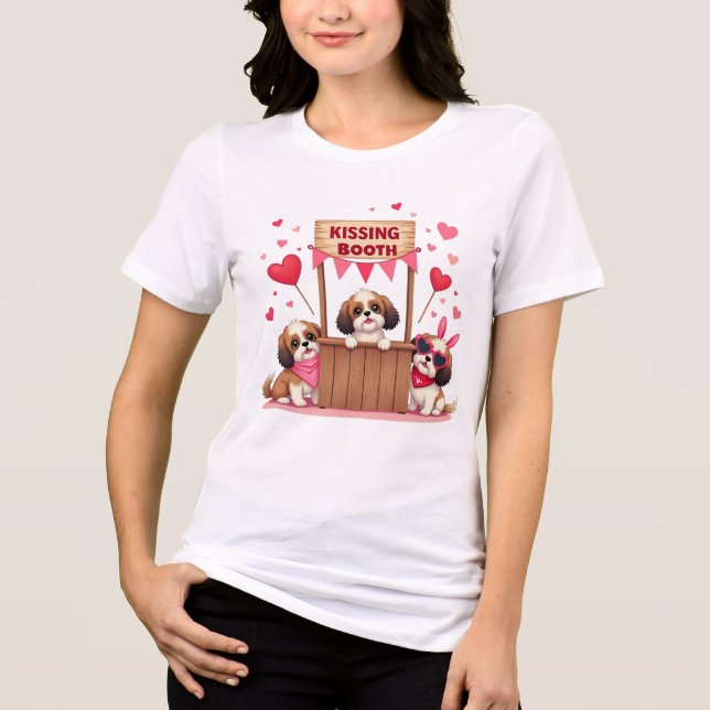 Shih Tzu Smooch Station Kissing Booth Geschenk Tri-Blend Shirt (Vorderseite)