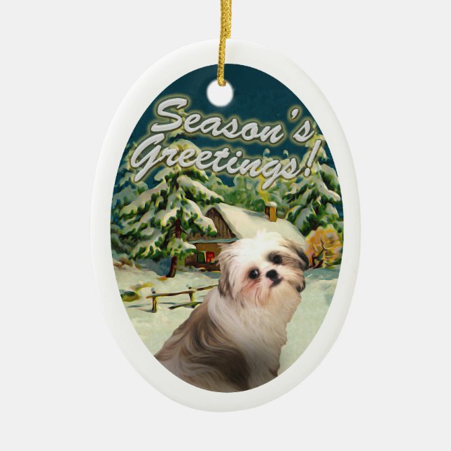 Shih Tzu Snow Cabin Weihnachtsschmuck (Vorne)