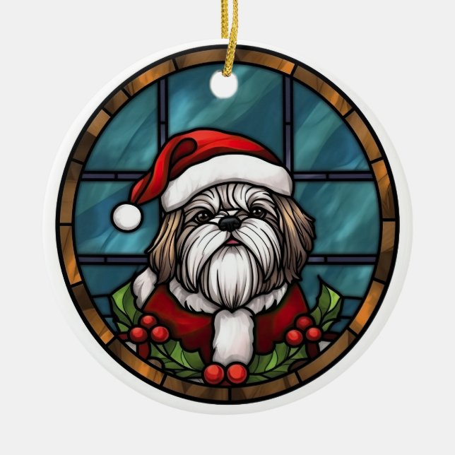 Shih Tzu Stached Glass Christmas Keramik Ornament (Vorne)