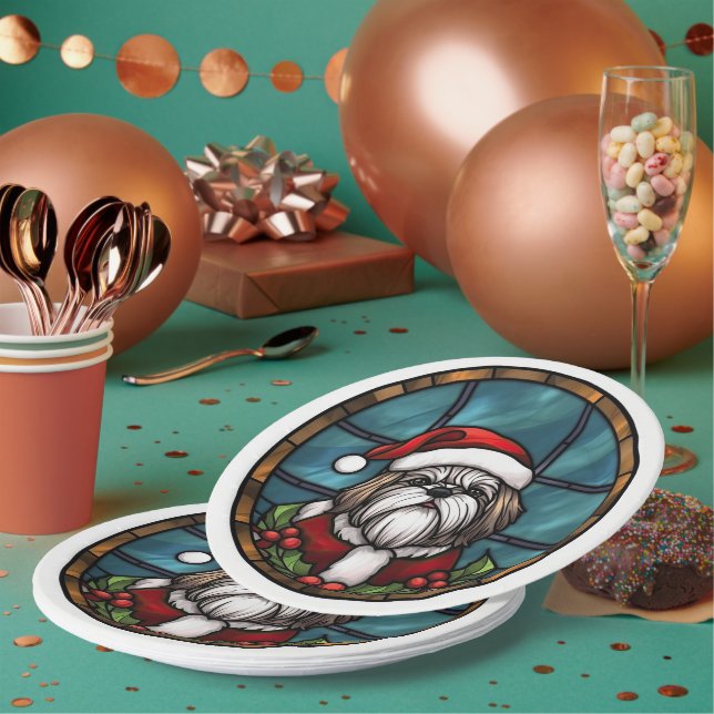 Shih Tzu Stached Glass Christmas Pappteller (Multi)
