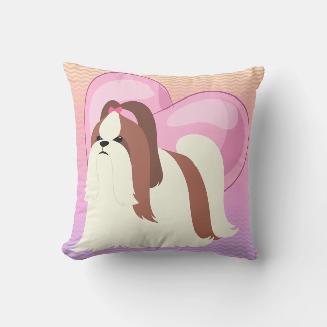 Shih Tzu und rosa Herz Kissen (Vorderseite)