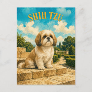 Shih Tzu, Vintage Wasserfarben-Hundekunst Postkarte