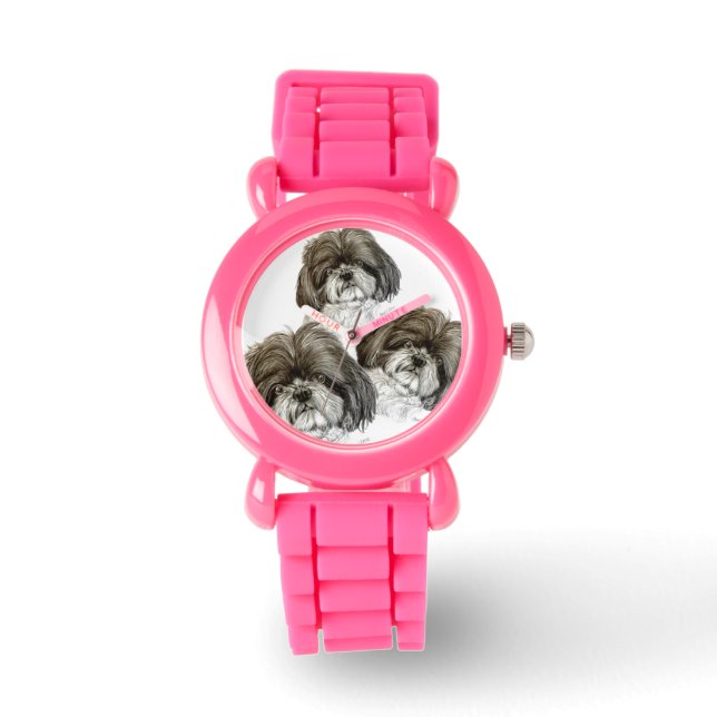 Shih Tzu Watch mit originalen Kunstwerken Armbanduhr (Vorderseite)