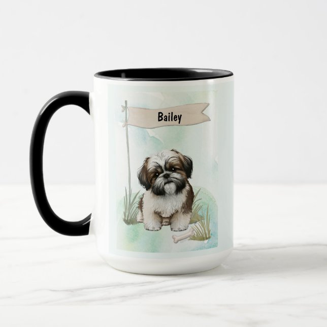 Shih Tzu Watercolor Personalized Dog Tasse (Links)