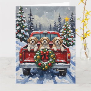 Shih Tzu Weihnachten Rotes Lastwagen Ferien Karte