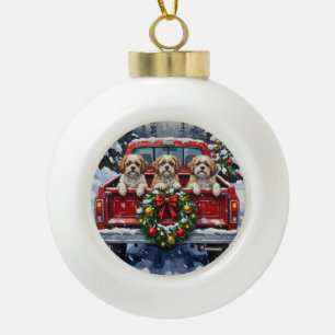 Shih Tzu Weihnachten Rotes Lastwagen Ferien Keramik Kugel-Ornament