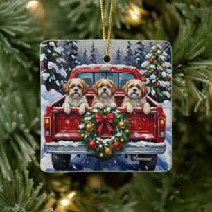 Shih Tzu Weihnachten Rotes Lastwagen Ferien Keramikornament