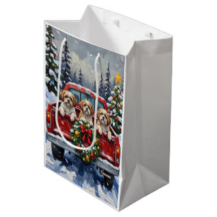 Shih Tzu Weihnachten Rotes Lastwagen Ferien Mittlere Geschenktüte