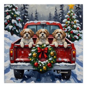 Shih Tzu Weihnachten Rotes Lastwagen Ferien Poster