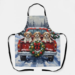Shih Tzu Weihnachten Rotes Lastwagen Ferien Schürze