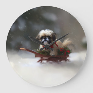 Shih Tzu Weihnachten Schnee Winter Große Wanduhr