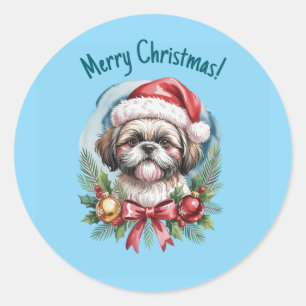 Shih Tzu Weihnachtsaufkleber Runder Aufkleber