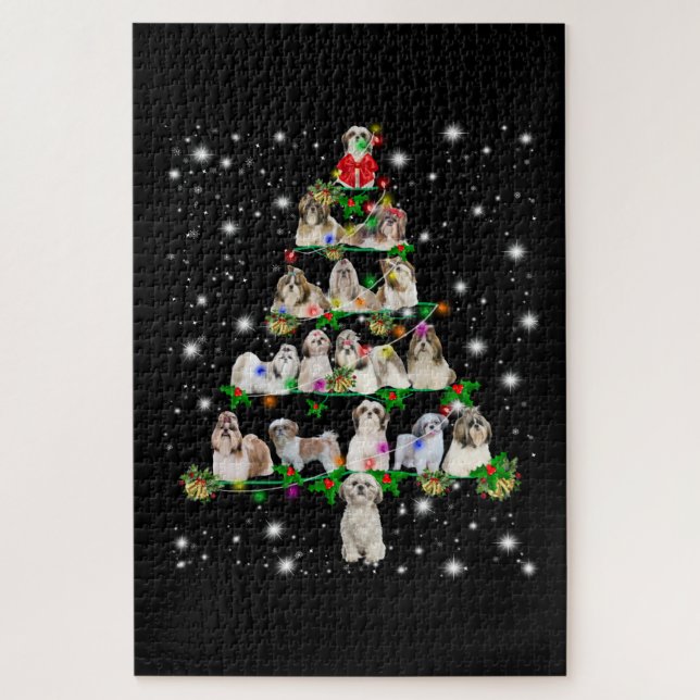 Shih Tzu Weihnachtsbaum bedeckt durch Fashlight (Vertikal)