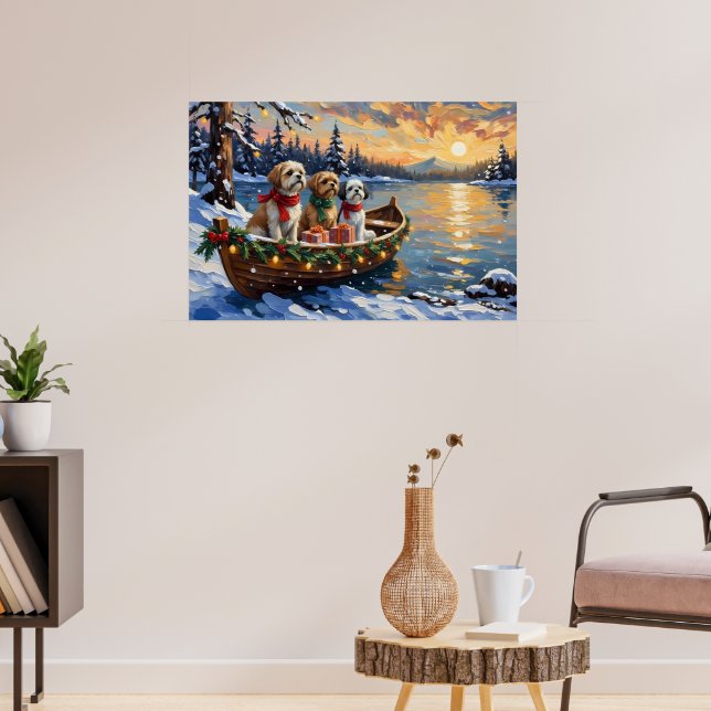 Shih Tzu Weihnachtsboot Urlaub Poster (Wohnzimmer 3)