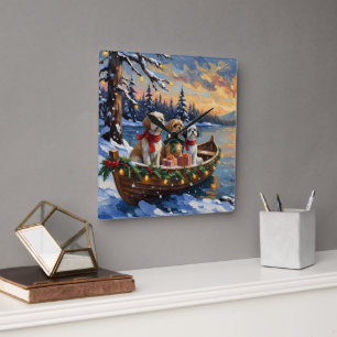 Shih Tzu Weihnachtsboot Urlaub Quadratische Wanduhr
