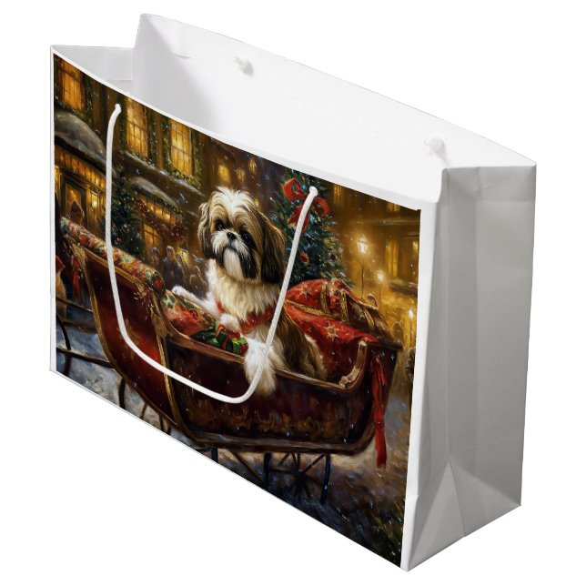 Shih Tzu Weihnachtsfeiertag Große Geschenktüte (Vorderseite Schrägansicht)