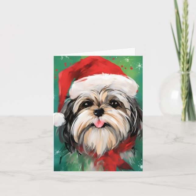Shih Tzu Weihnachtsmalerei Karte (Vorderseite)