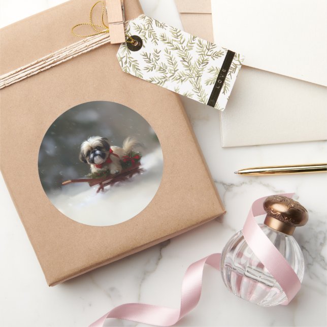 Shih Tzu Weihnachtsschnee Winter Runder Aufkleber (Schenken)