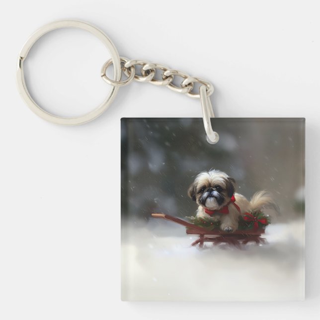 Shih Tzu Weihnachtsschnee Winter Schlüsselanhänger (Vorderseite)