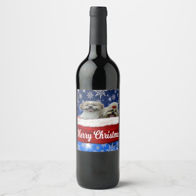 Shih tzu Wein-Flasche, Weihnachten Weinetikett (Vorderseite)