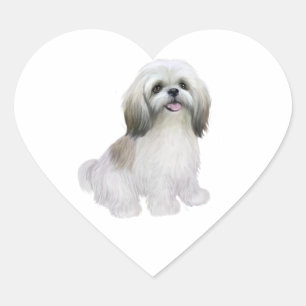 Shih Tzu - Weiß mit grau-braun Herz-Aufkleber