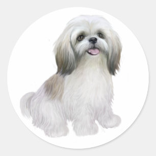Shih Tzu - Weiß mit Grau-tan Runder Aufkleber