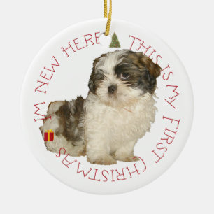 Shih Tzu Welpe erstes Weihnachten Keramikornament