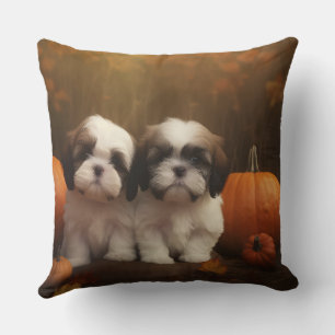 Shih Tzu Welpe Herbstfreude Kürbis Kissen