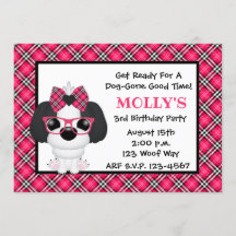 Shih Tzu Welpe Hund Rosa Geburtstagsparty Einladun