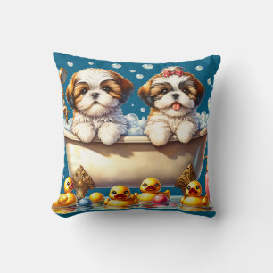 "Shih Tzu Welppies in Bubble Bath" Kissen