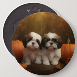 Shih Tzu Welppy Autumn Delight Pumpkin Button
